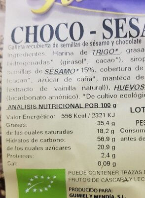 Choco-sésamo - Nutrition facts - es