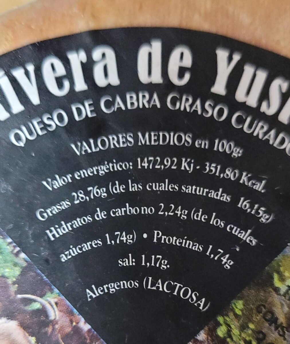 Queso de Cabra Rivera de Yuste - Informació nutricional - es