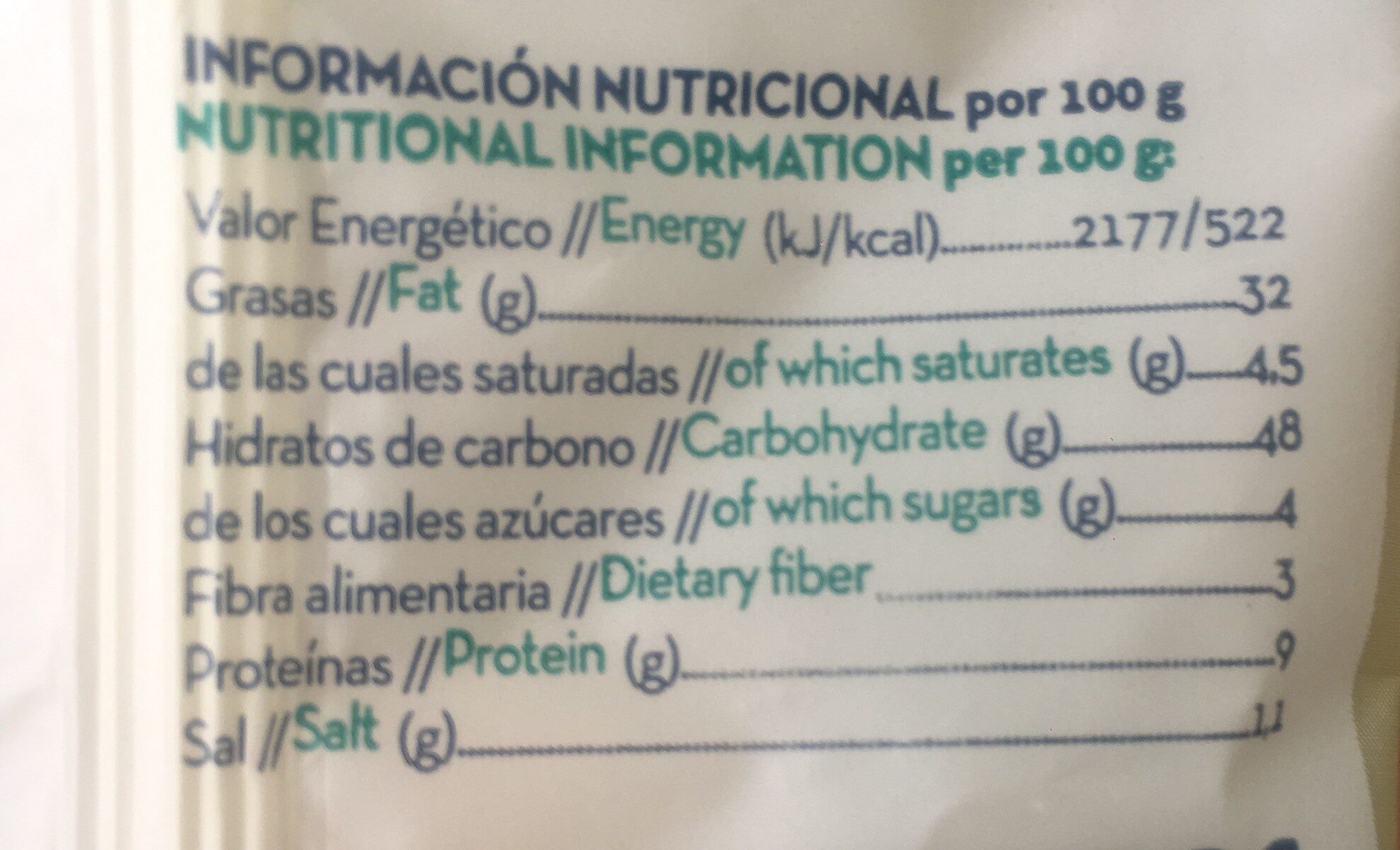 Pan de pipas - Información nutricional - fr