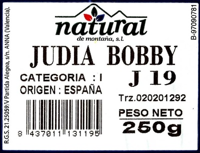 Judia bobby - Informació nutricional - es