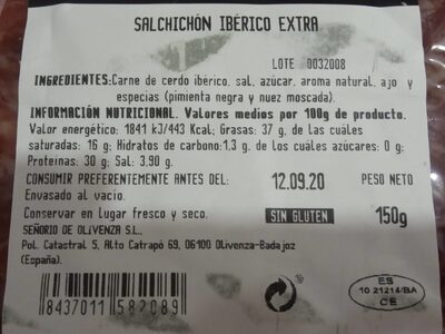 Salchichón ibérico extra - Nutrition facts