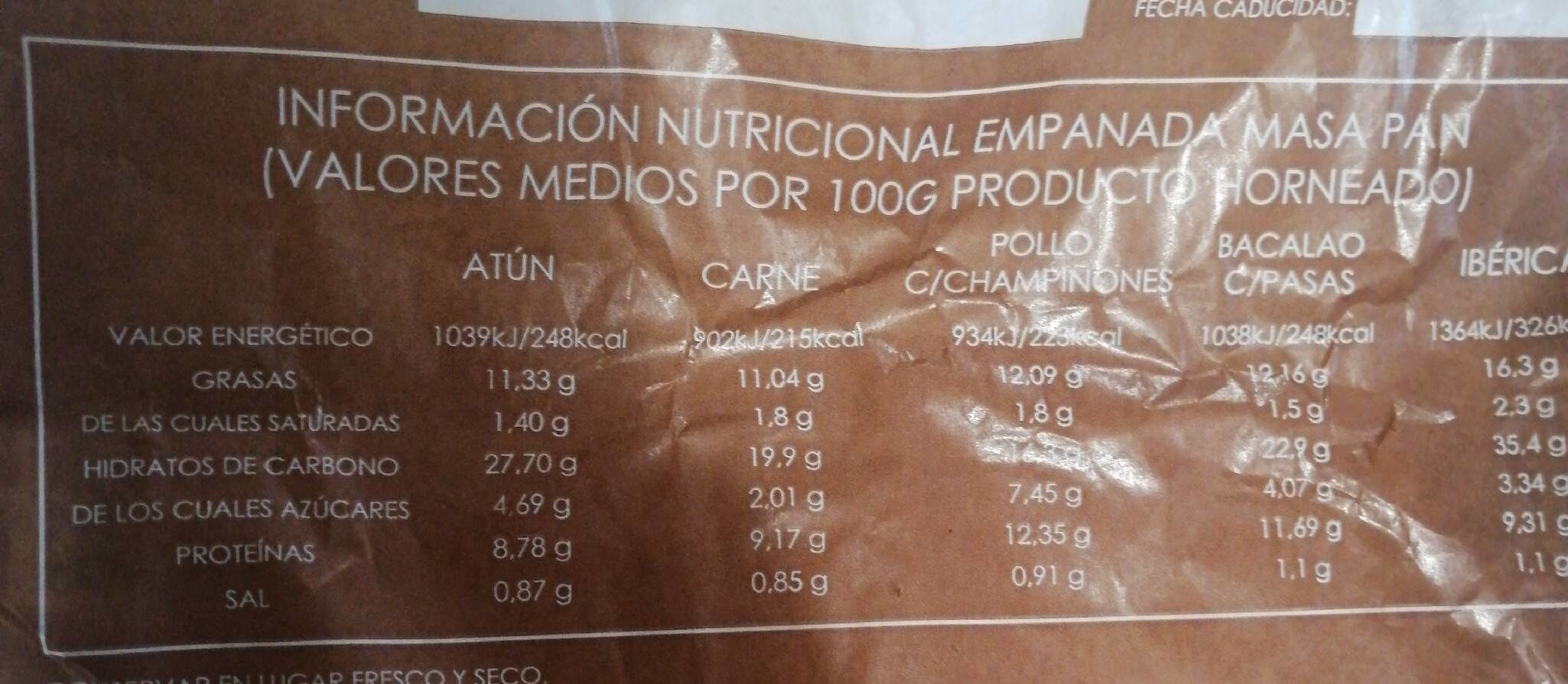 Empanada de pollo - Informació nutricional - es