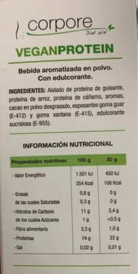 Vegan Protein 70% - Nutrition facts - es