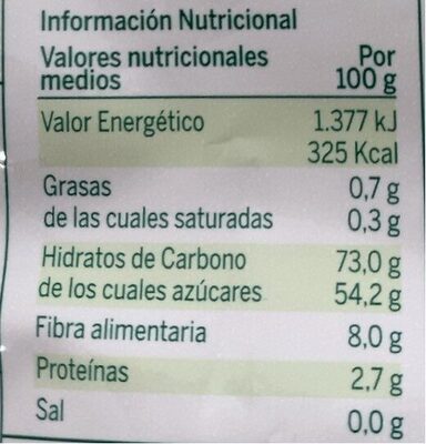Mango deshidratado - Nutrition facts - es