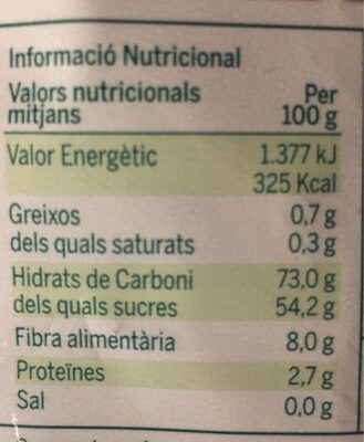 Mango semideshidratat - Nutrition facts - es