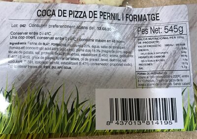Coca de pizza - Información nutricional