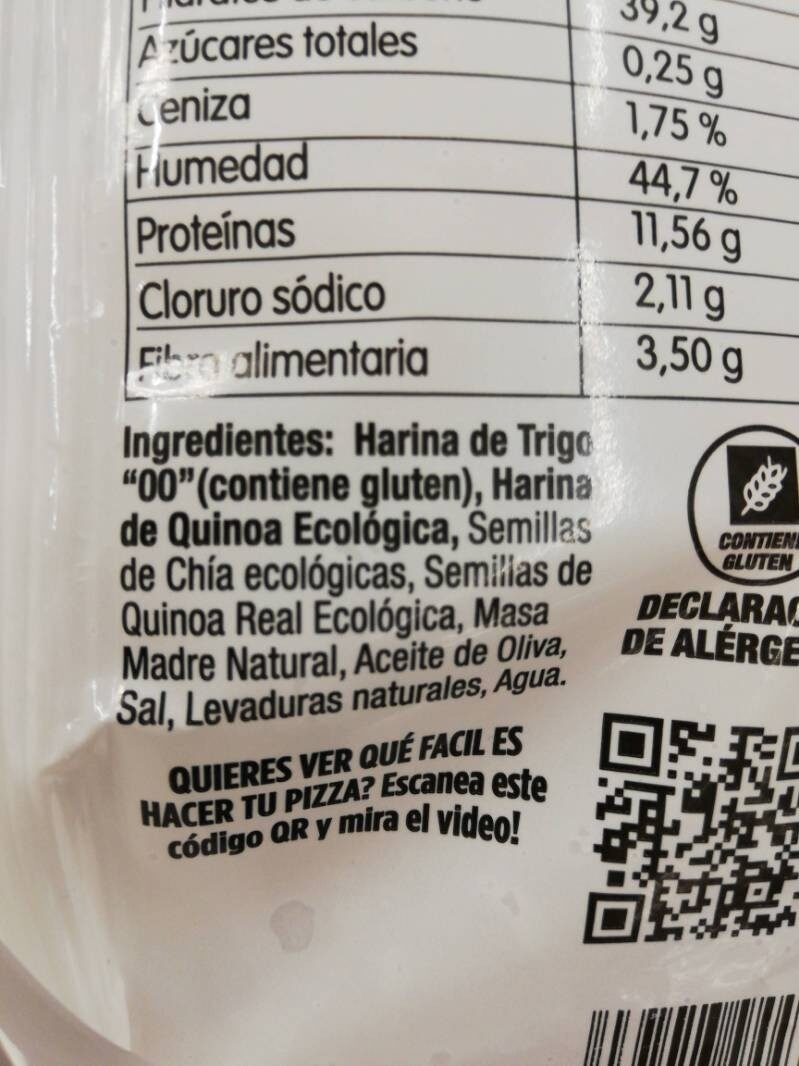 Pizza de Quinoa - Ingredients - es