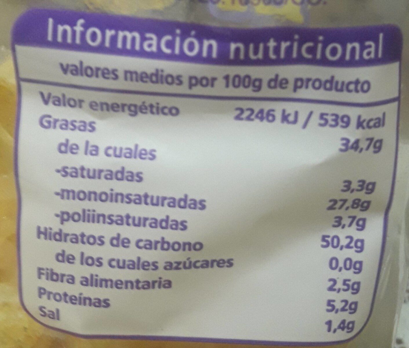 Patata fritas - Nutrition facts - es