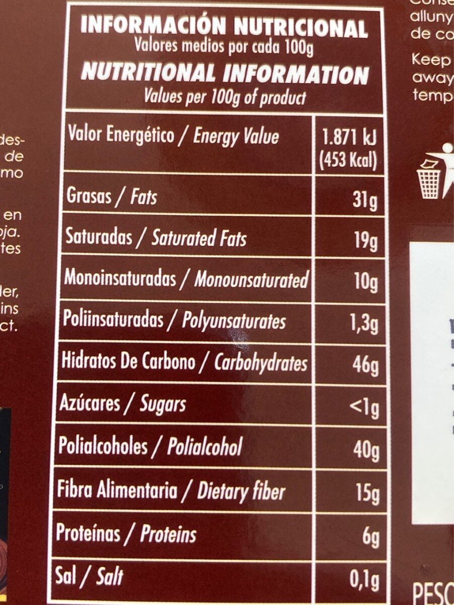 Chocolate extrafino negro con edulcorante - Nutrition facts - es