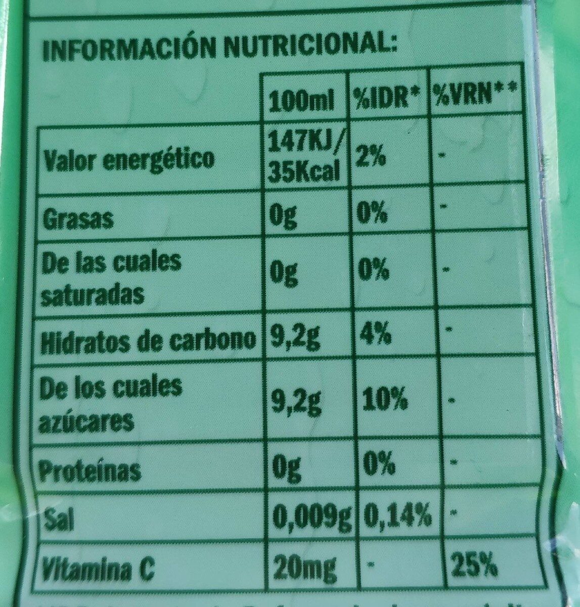 Aloe Vera - Información nutricional