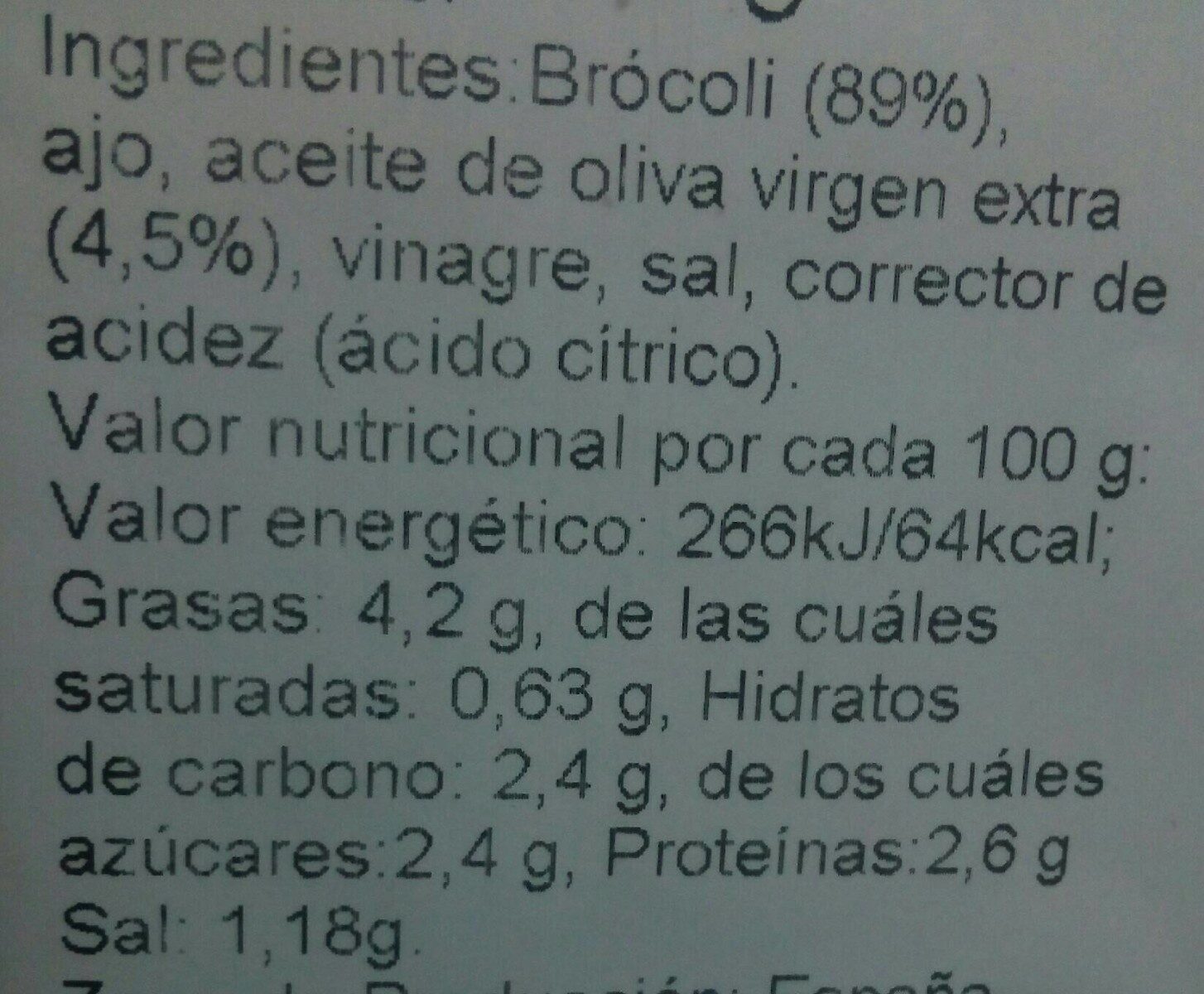 Brócoli salteado - Nutrition facts - es