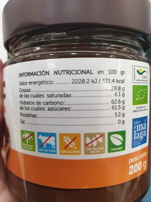 Biochoc, crema de cacao y naranja - Tableau nutritionnel - es