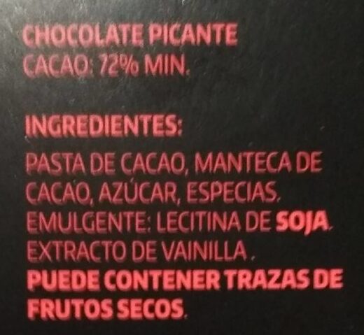 Chocolate Picante - Ingredients - es