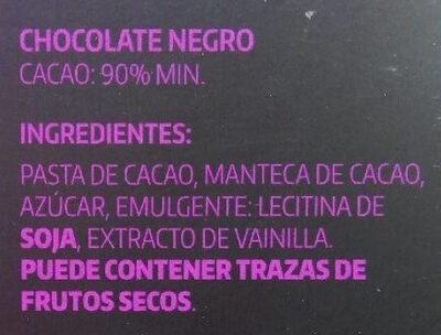 Chocolate negro 90% - Ingredients - es