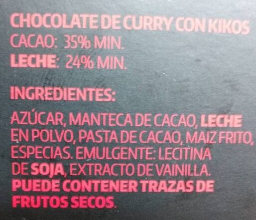 Chocolate curry con kikos - Ingredients - es