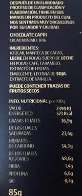 Chocolate Capri - Informació nutricional - es
