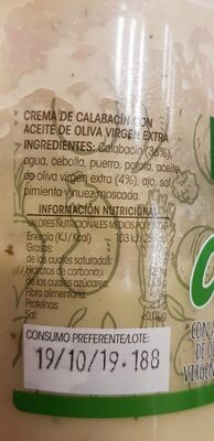 Crema de calabacin - Información nutricional