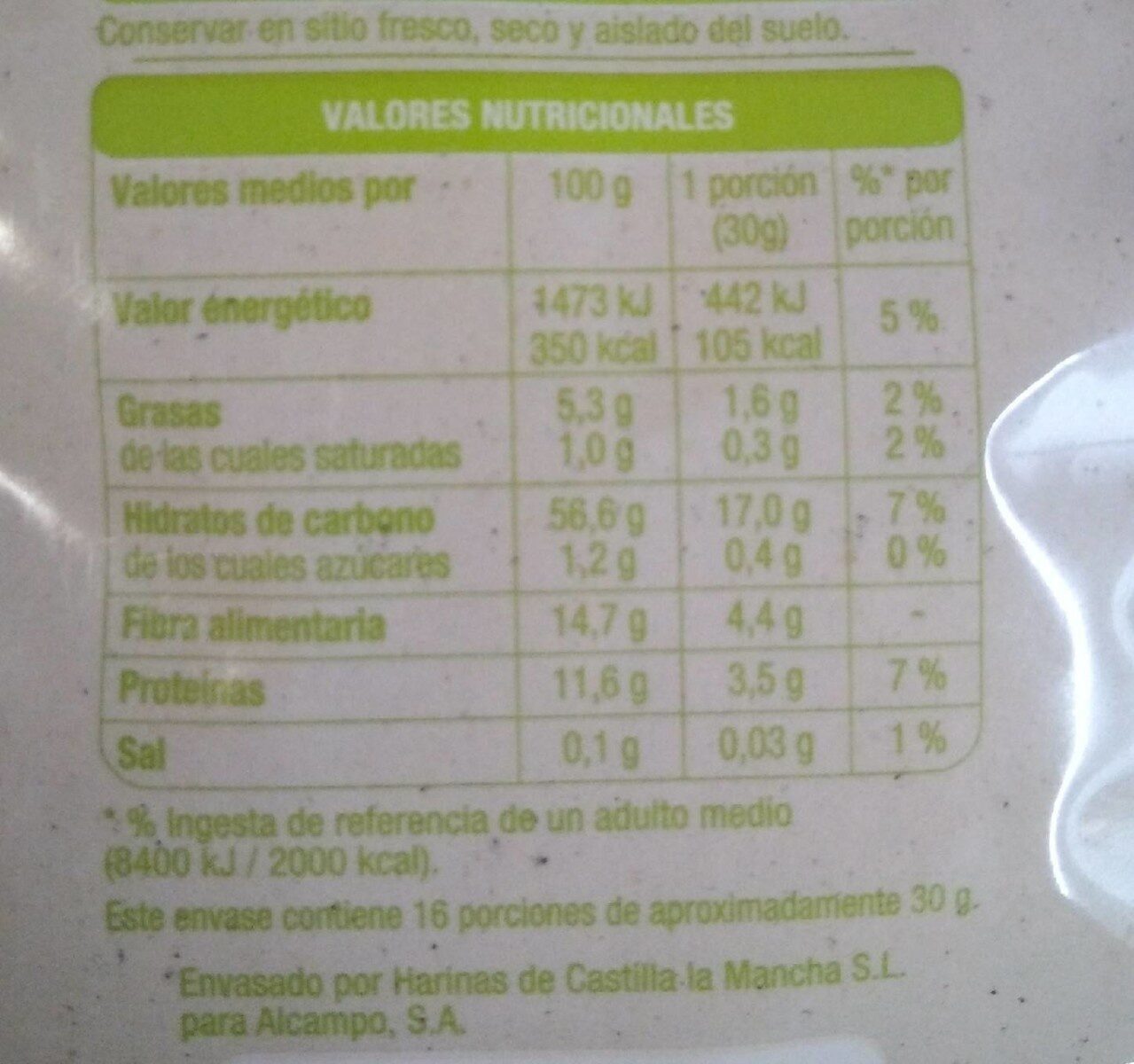 Copos suaves de avena Integral - Información nutricional