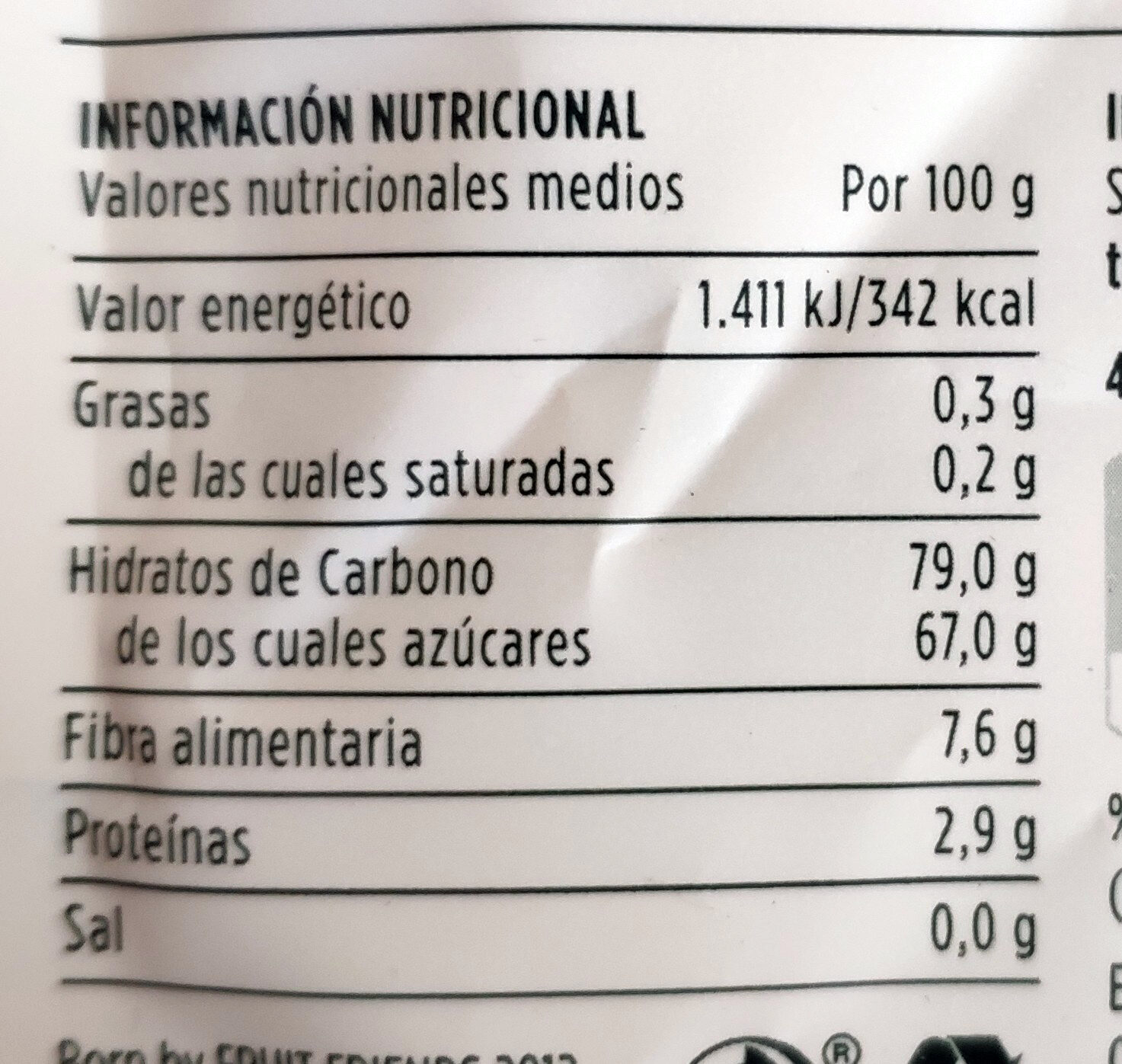 Piña fresca deshidratada - Nutrition facts - es