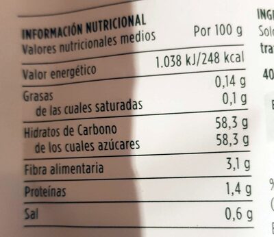Pera deshidratada - Información nutricional