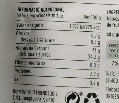 Mango 100% Natural - Nutrition facts - es