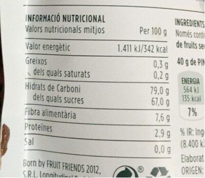 Pinya semideshidrarada - Nutrition facts - es