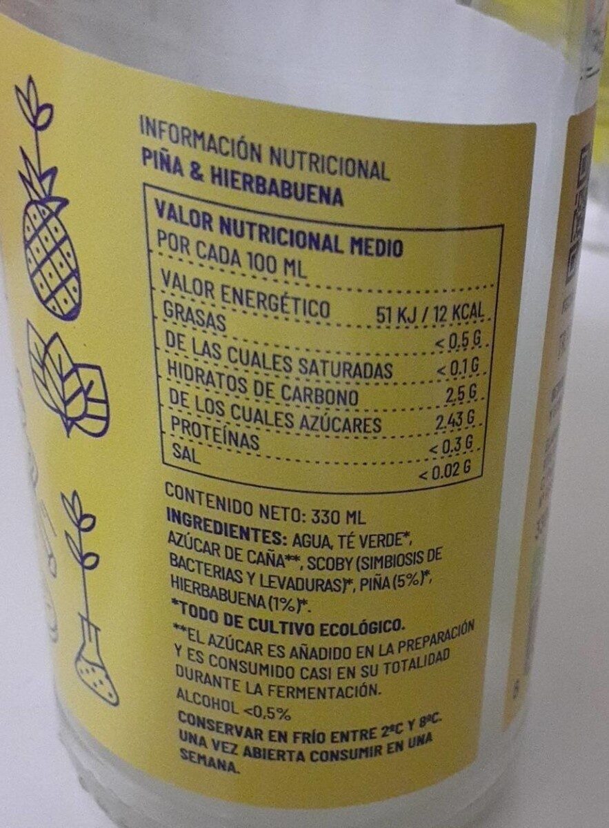 Kombucha piña y hierbabuena - Informació nutricional - es
