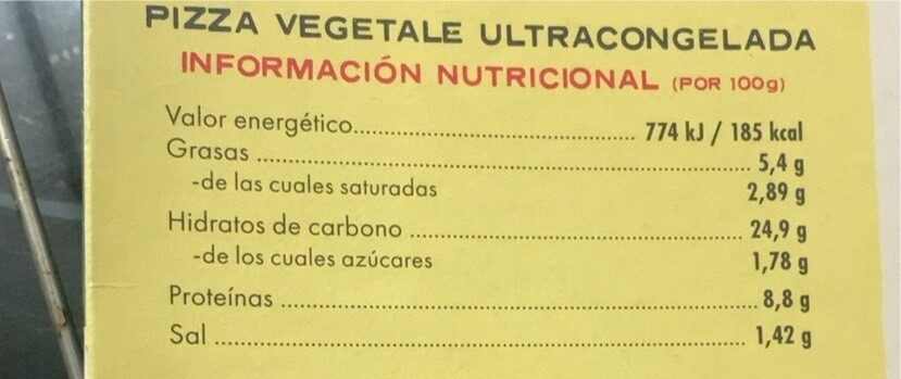 Pizza vegetale - Nutrition facts - es