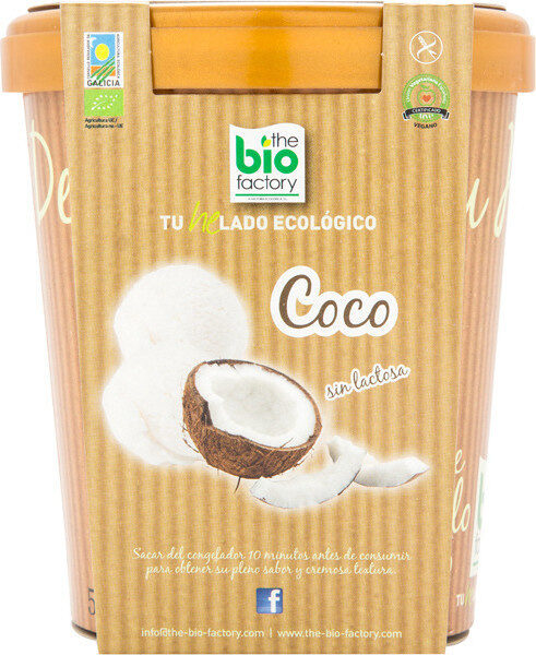 Helado ecológico de coco sin gluten y sin lactosa tarrina - Producto