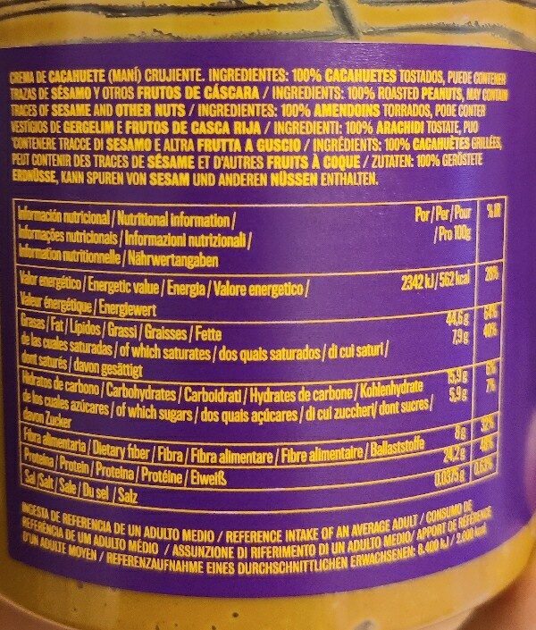 Peanut butter crunchy - Ingredients - es