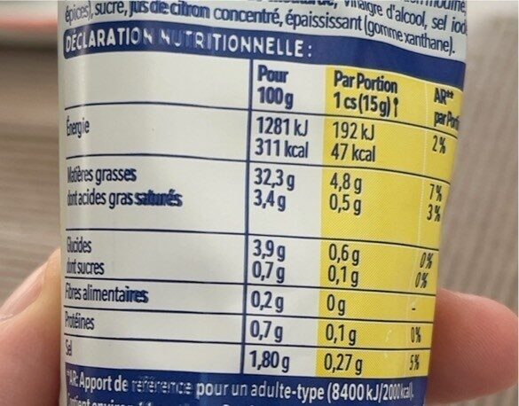 Mayonnais Allegee - Nutrition facts - fr