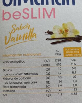 Bimanán Sustitutive Natillas sabor Vainilla - Información nutricional