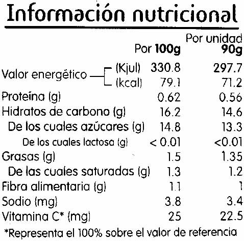 Puré de frutas piña y coco - Nutrition facts - es