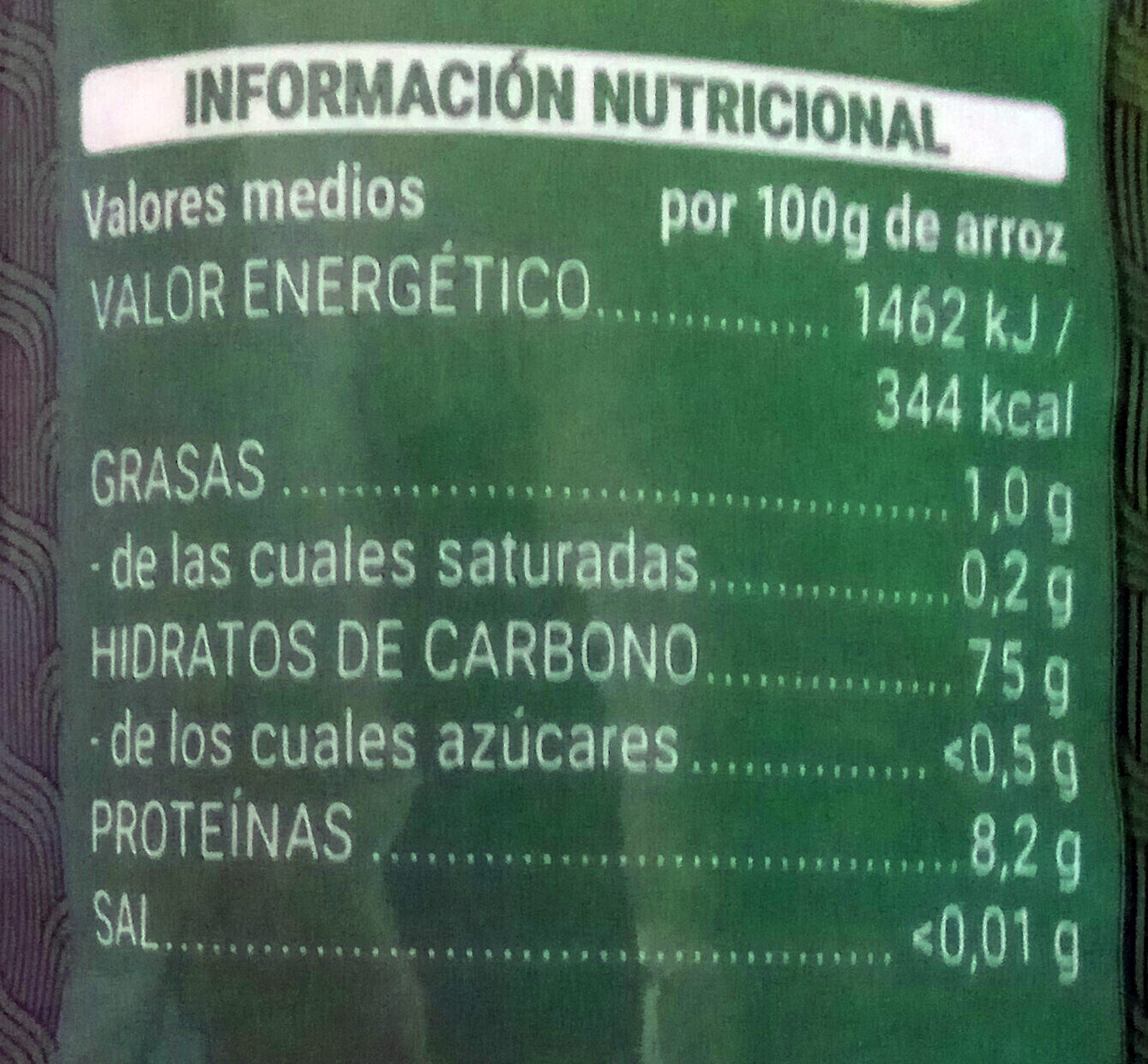 Arroz redondo - Informació nutricional - es
