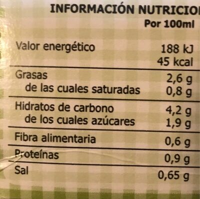 Crema de Calabacín - Información nutricional
