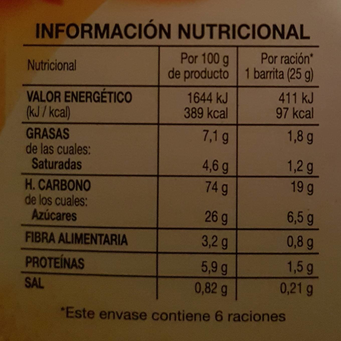 Barre muesli abricot & yaourt - Tableau nutritionnel