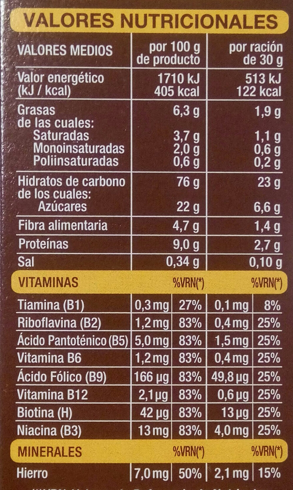 Copos de arroz, trigo y cebada integral con chocolate - Nutrition facts - es