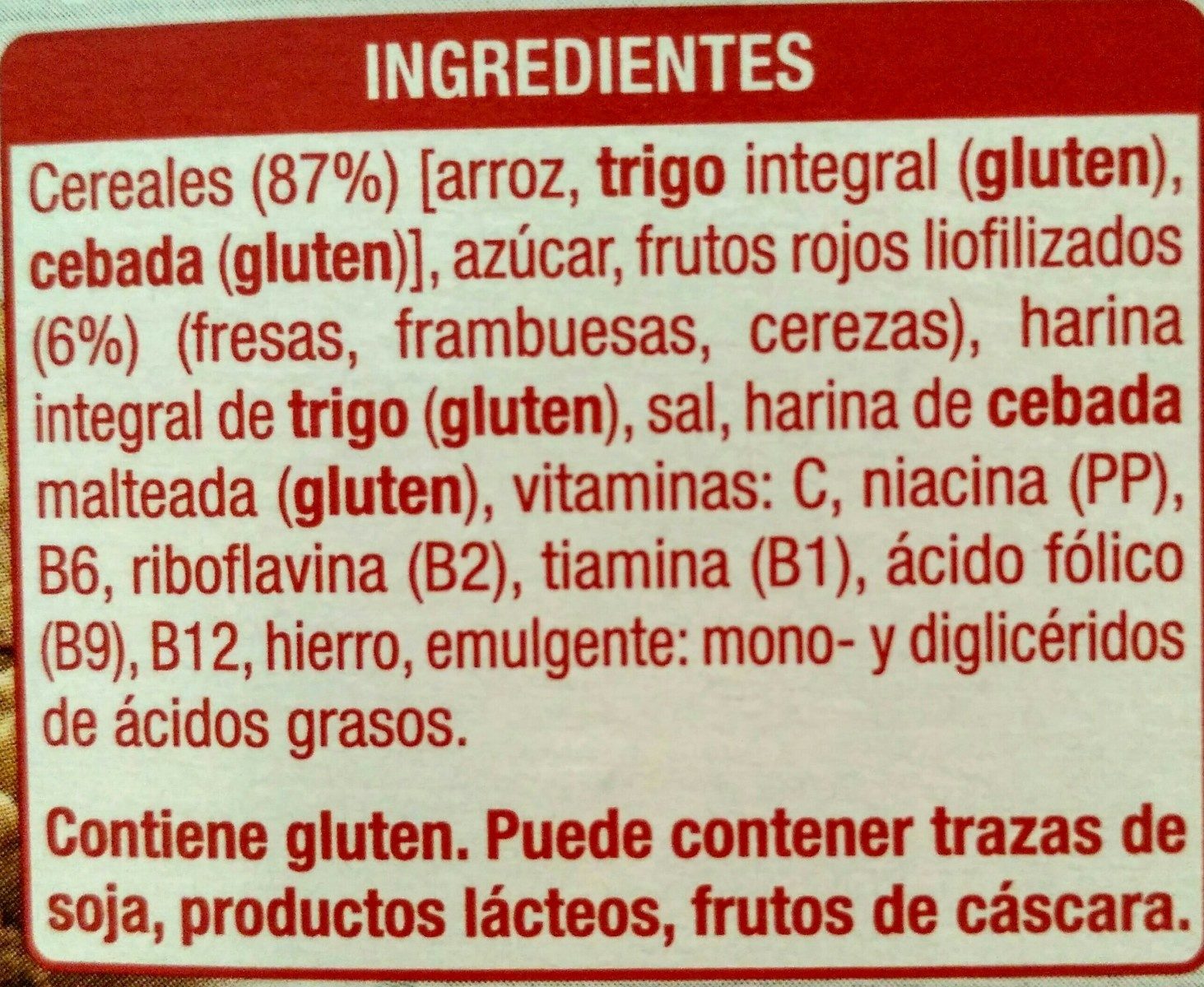 Copos de arroz frutos rojos - Ingredientes