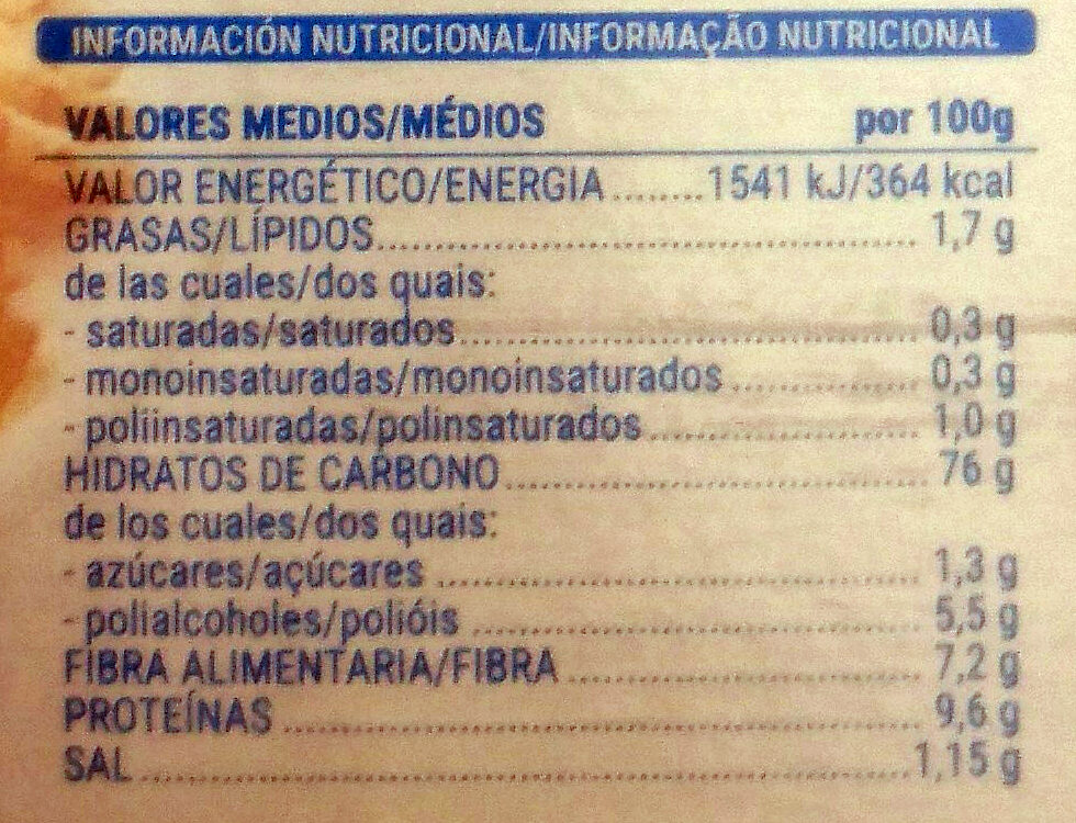 Cereales copos de trigo integral y arroz 0% azúcares añadidos Linnea V - Dados nutricionais