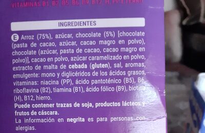 Choco rice - Ingredients - es