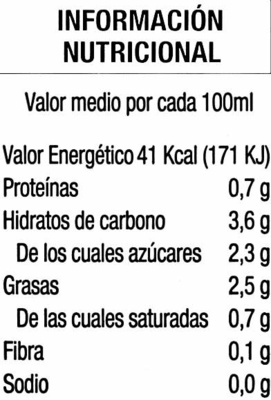 Bebida de chufa sin lactosa - Información nutricional