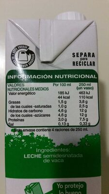 Leche semidesnatada - Instruccions de reciclatge i/o informació d’embalatge