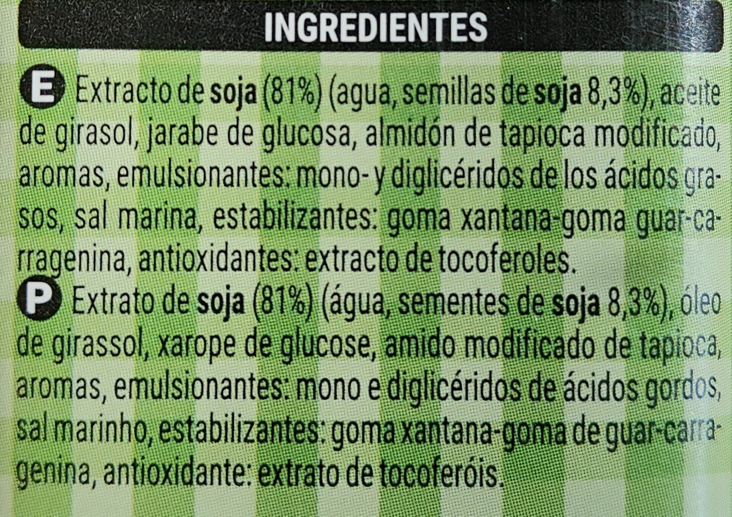 Crema soja - Ingredienser - es
