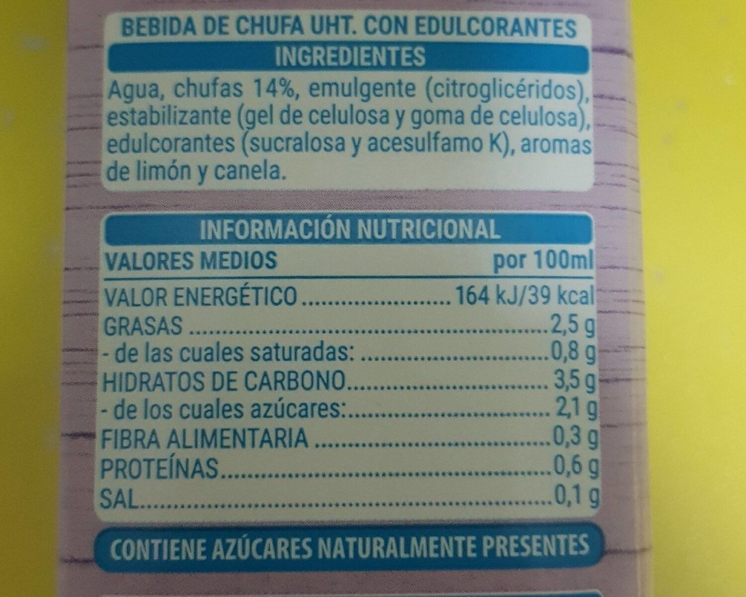 Bebida de chufa - Informació nutricional - es