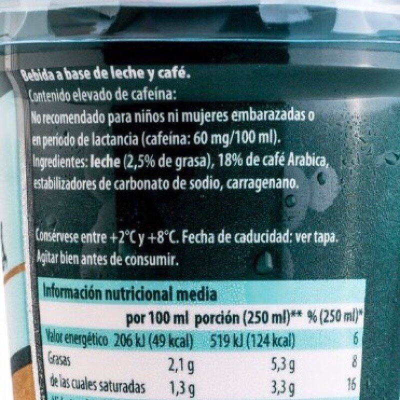 Cafe latte 0% azúcar - Ingredients - es