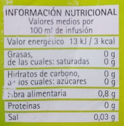 Manzanilla con menta - Nutrition facts - es