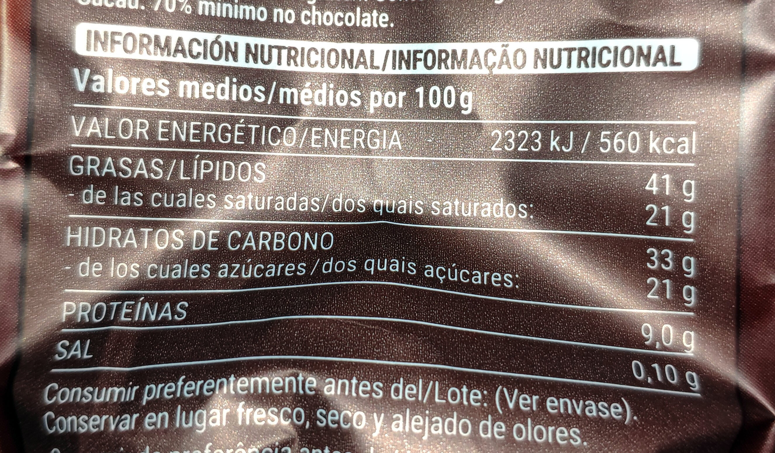 Mini barritas chocolate negro con semillas y galleta - Informació nutricional - es