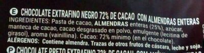 Chocolate negro 72% cacao con almendras enteras - Ingredients - es