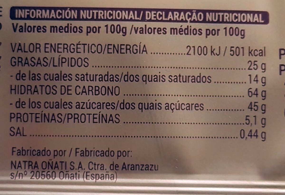 Choco galleta - Informació nutricional - es