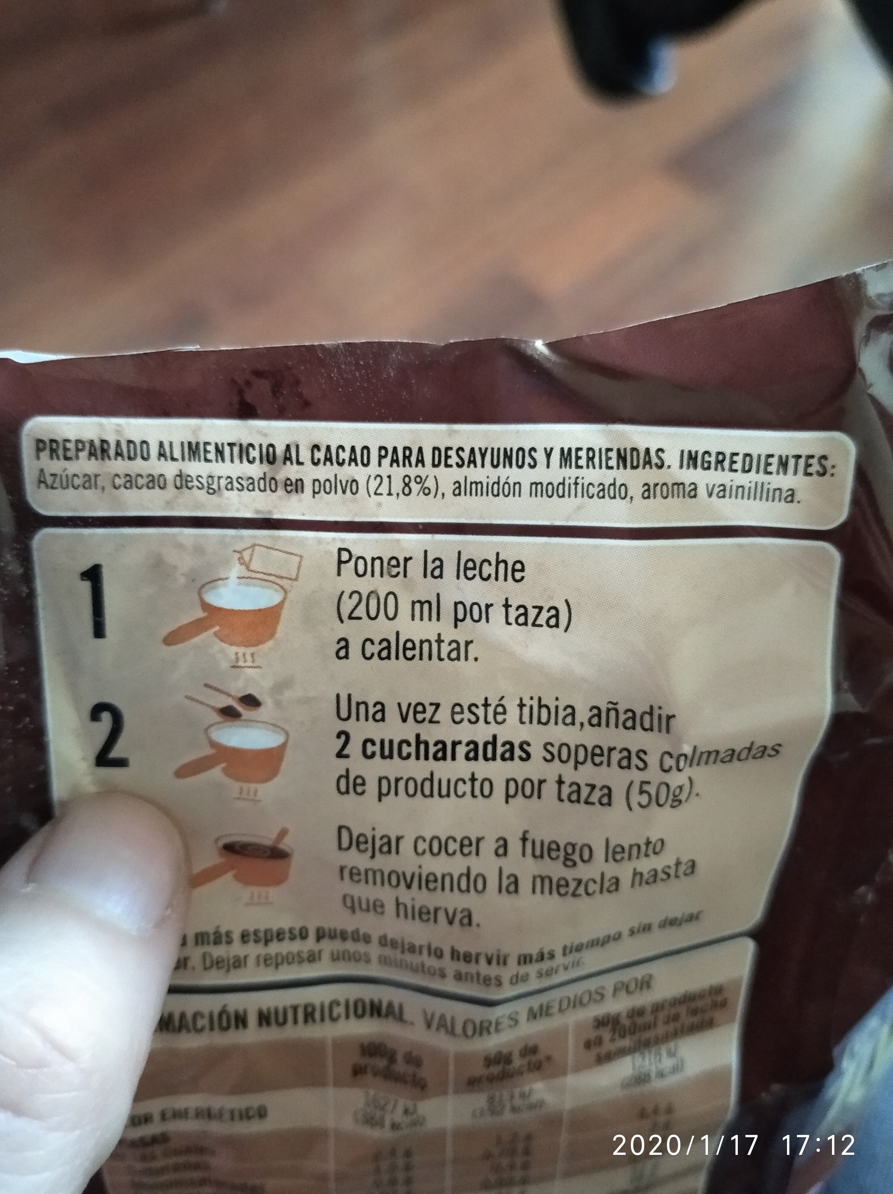Cacao a la taza en polvo - Ingredients